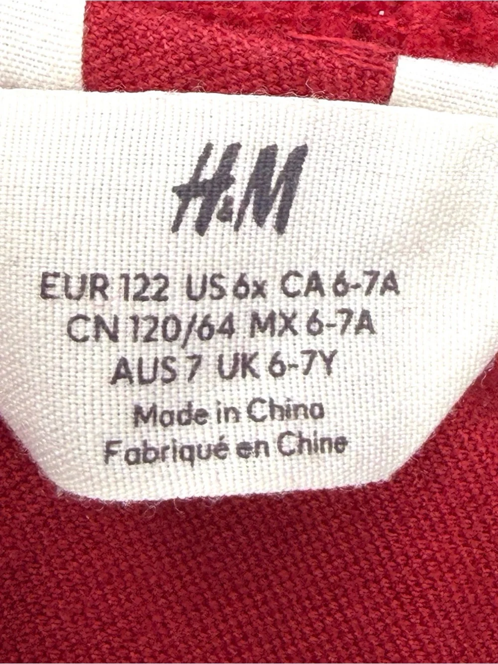 H & M Girls Red Velvet Long Sleeve A line Dress w/ruffle neckline size girls 6X